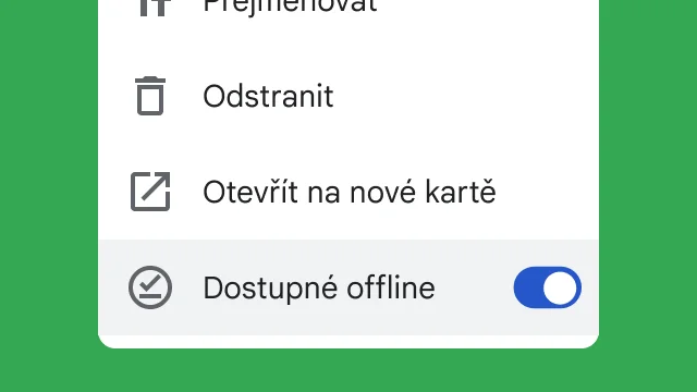 Přepínač umožňuje uživatelům přístup k souborům při práci offline.