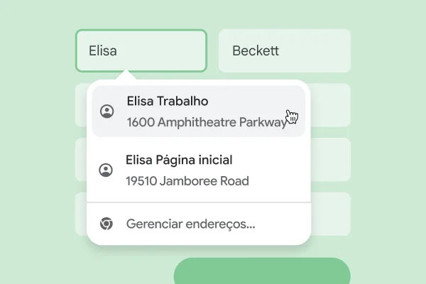 Um usuário consegue inserir o nome e endereço em um formulário instantaneamente usando o preenchimento automático.