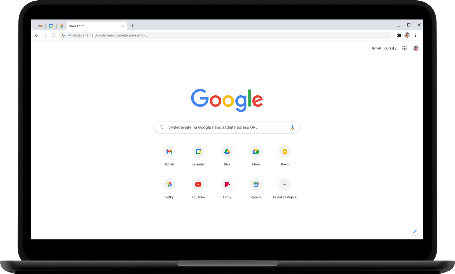 Notebook s domovskou stránkou Google.com