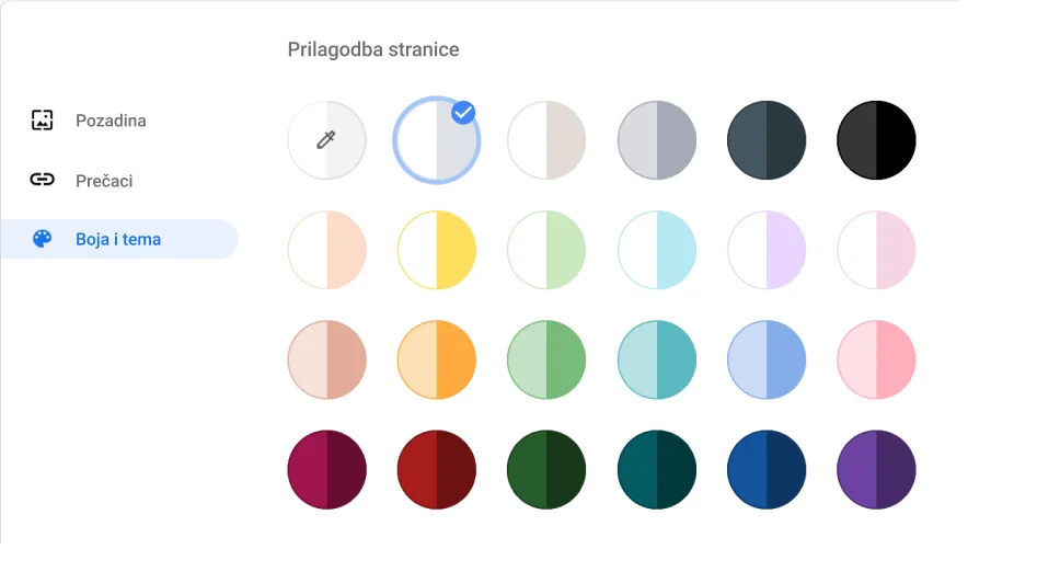 Prozor s postavkama preglednika Chrome u kojem se prikazuje dijalog 
