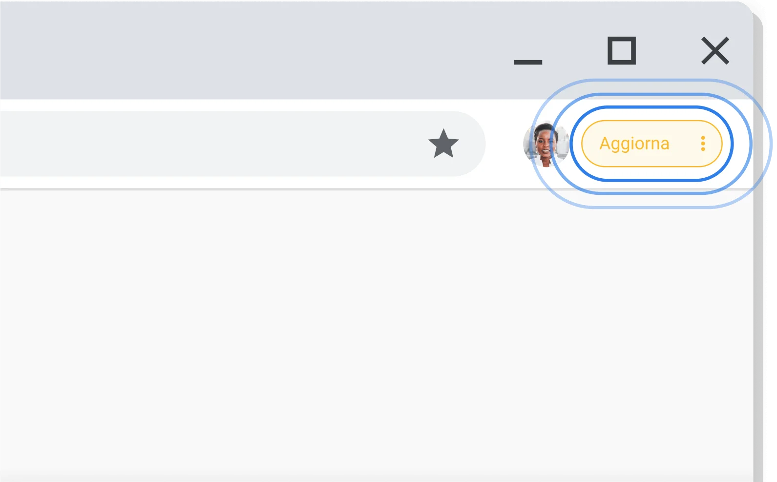 Applicare un aggiornamento in sospeso UI di Chrome che avverte della presenza di un aggiornamento in sospeso