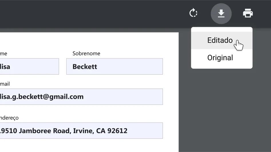 Janela do navegador Chrome com um documento PDF aberto e zoom aplicado nas opções 
