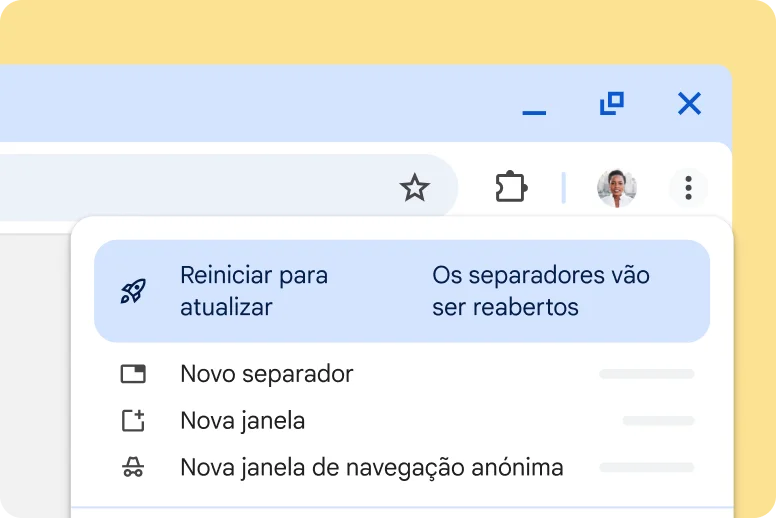 IU do Chrome a alertar que existe uma atualização pendente