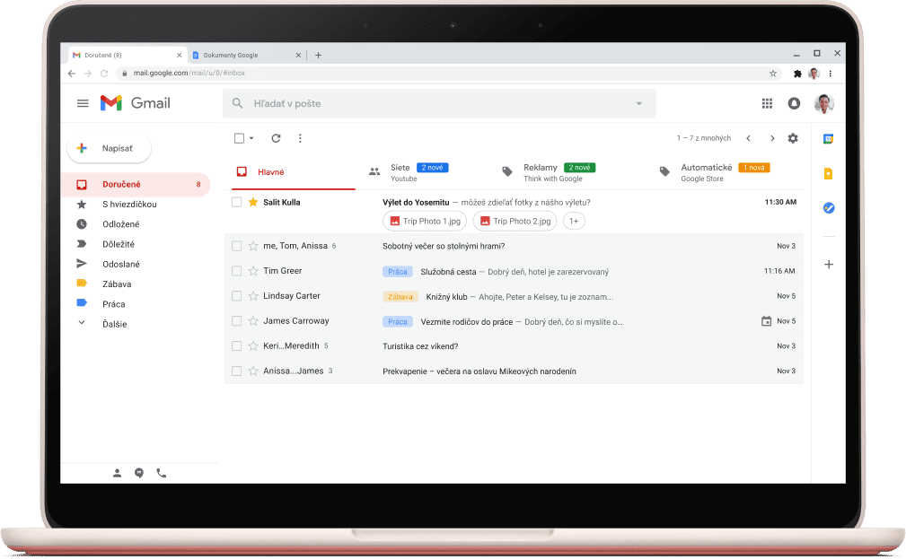 Obrazovka rozhrania Gmailu so zoznamom správ.