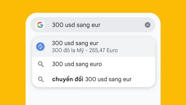 A user typed “300 usd to eur” into Chrome's address bar and it has instantly generated results.