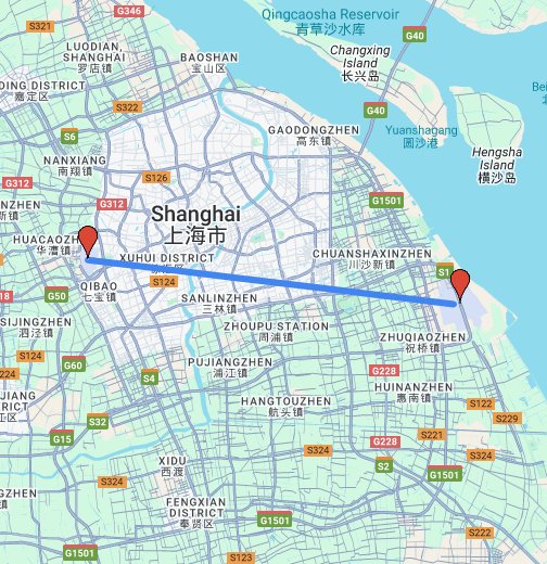 上海 浦東空港と虹橋空港 Google マイマップ